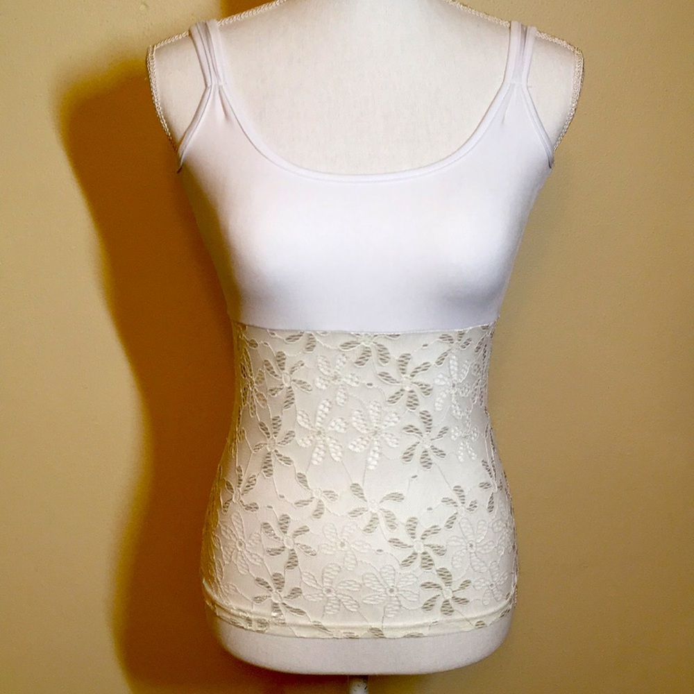 Stretch Lace Midriff White Tank Small Med.